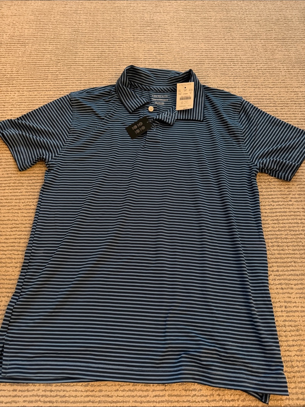 NWT Crewcuts boy’s performance blue  Striped Polo Shirt -size  xl 12-14